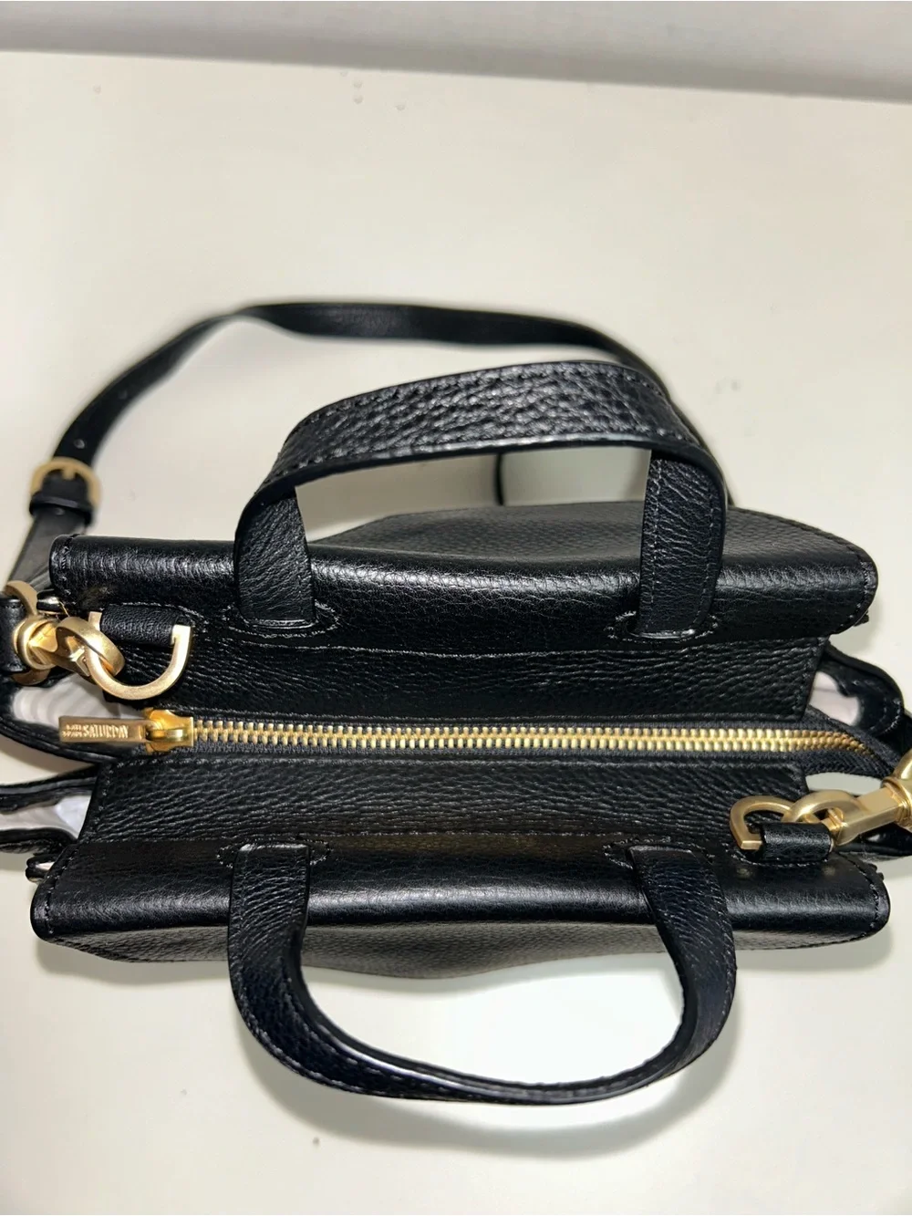Kate Spade Saturday Black Leather Gold Polka Dot Satchel Crossbody Shoulder Bag
